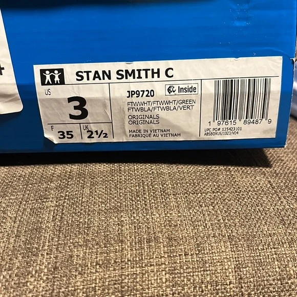 Adidas Stan Smith White Sneakers with Green Details kids size 3 new in box - Picture 11 of 11